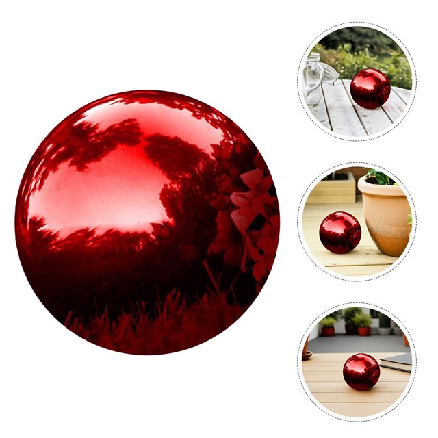 OULII Boule de Vision en Acier Inoxydable Rouge Foncé Décoration de Jardin Miroir Extérieur Réfléchissant Poli Sphère