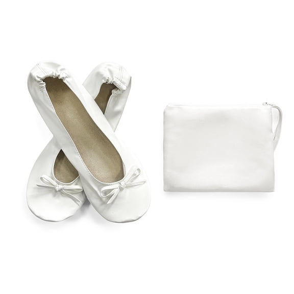 Nestiefly Women's Foldable Ballet Flats Bow Design Pointed Toe Fashion Versatile Fit for Wedding, Office, Travel White 38