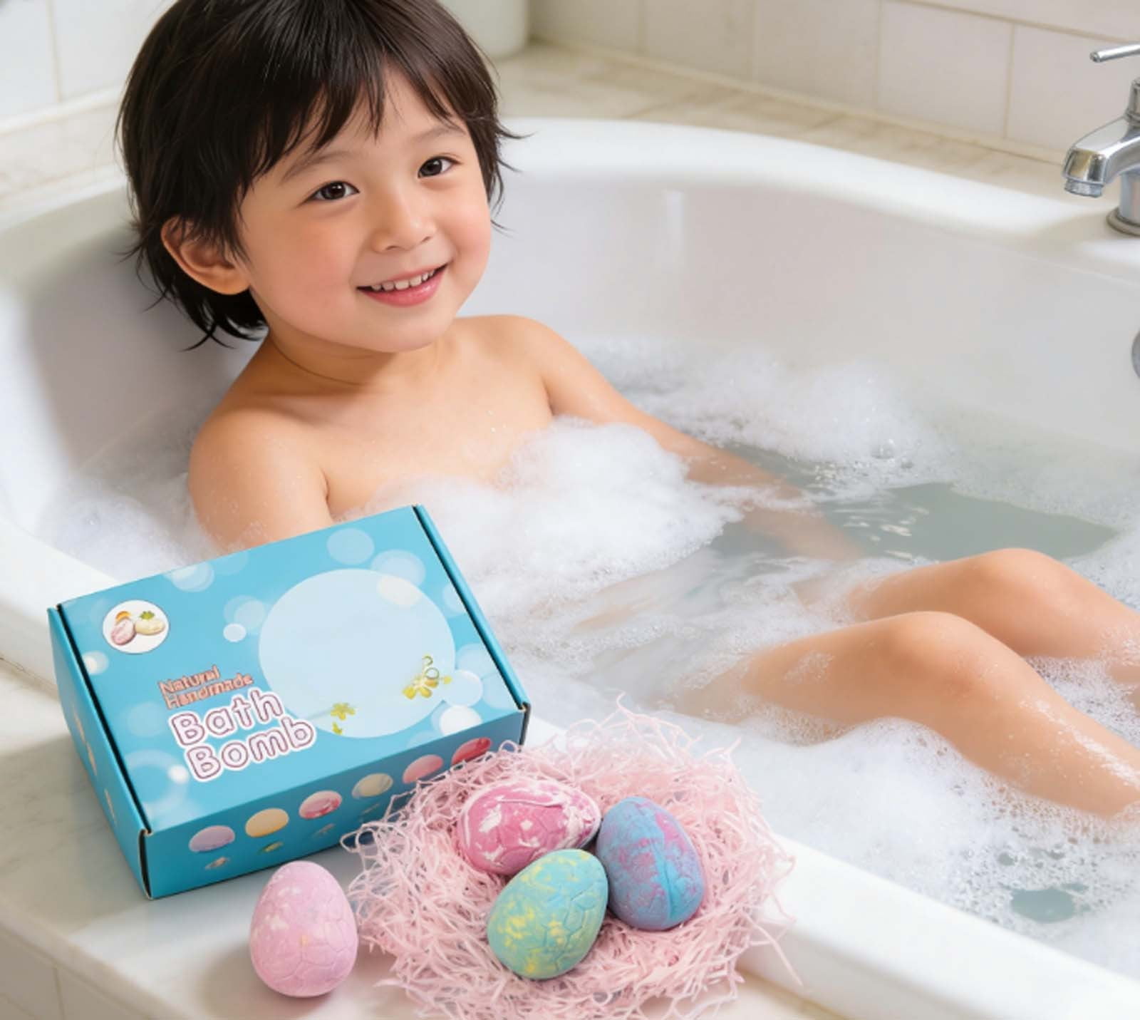Bath Bombs for Kids, 6 Pack Bathbombs with Toys Inside, Organic Easter Bath Bombs Gift Set for Birthday Presents, Party Favors and Daily Bath Time Fun - Natural Fizzies with Surprise Toy Inside