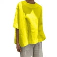 thumbnail image 2 of QLEICOM Womens Plus Size Summer Tops, Casual Loose Tops, Fashion Soild Cotton And Linen Patchwork T Shirts, O-Neck Short Sleeve Fitting Tops Cardigan Blouse Yellow XXL, 2 of 4