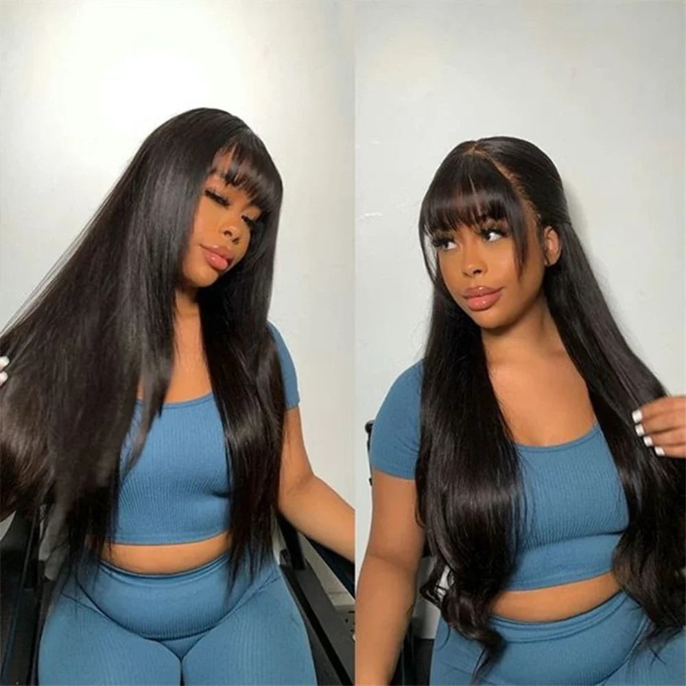 Straight Human Hair Wigs with Bang Full Machine Made Wig Non Lace Wig for Black Women