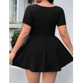 thumbnail image 4 of Robe Courte pour Femme à Encolure Carrée, Manches Courtes, Ourlet à Volants, avec Short Intégré, Noir, m, 4 of 10