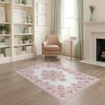 thumbnail image 2 of ODIKA Pink Delicate Motif Blush Ivory Symmetrical Alfombra Para Pet Friendly & Kids Safe Play for Playroom, Bedroom, Reading Nook, 2 of 7