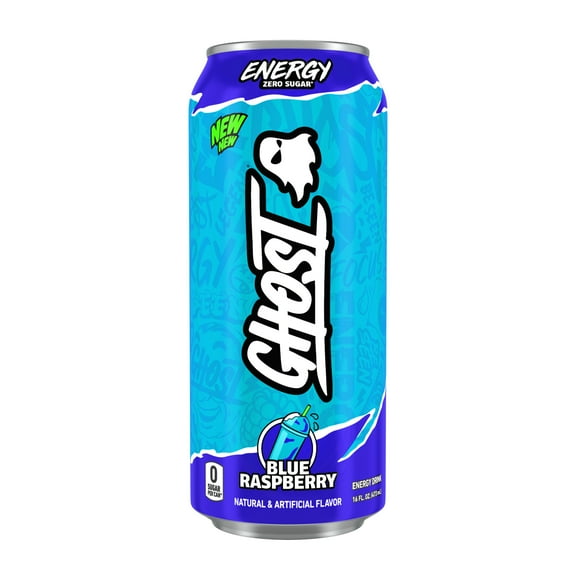 GHOST® ENERGY Zero Sugars Energy Drink, Blue Raspberry, 200mg Natural Caffeine, 16 fl oz, Can