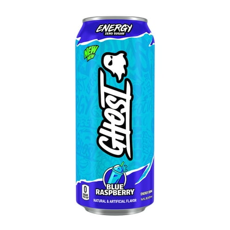 GHOST® ENERGY Zero Sugars Energy Drink, Blue Raspberry, 200mg Natural Caffeine, 16 fl oz Can