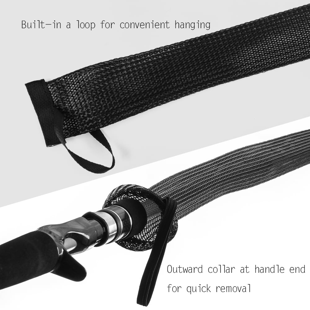 Vowen 74.8 Inch Braided Mesh Fishing Rod Cover Sleeve Protective Sock Pole Glove with Hanging Loop for Casting Sea Rods Gray 190 cm