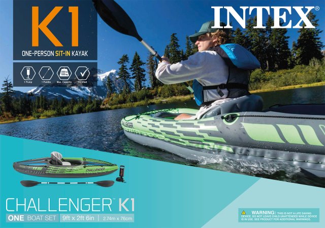Intex Challenger K1 Inflatable Single Person Kayak Set and Accessory Kit w/ Pump - image 5 of 6