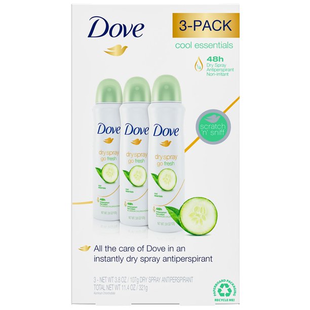 Dove Go Fresh Cool Essentials Dry Spray, (3.8 Ounce, 3 Pack)