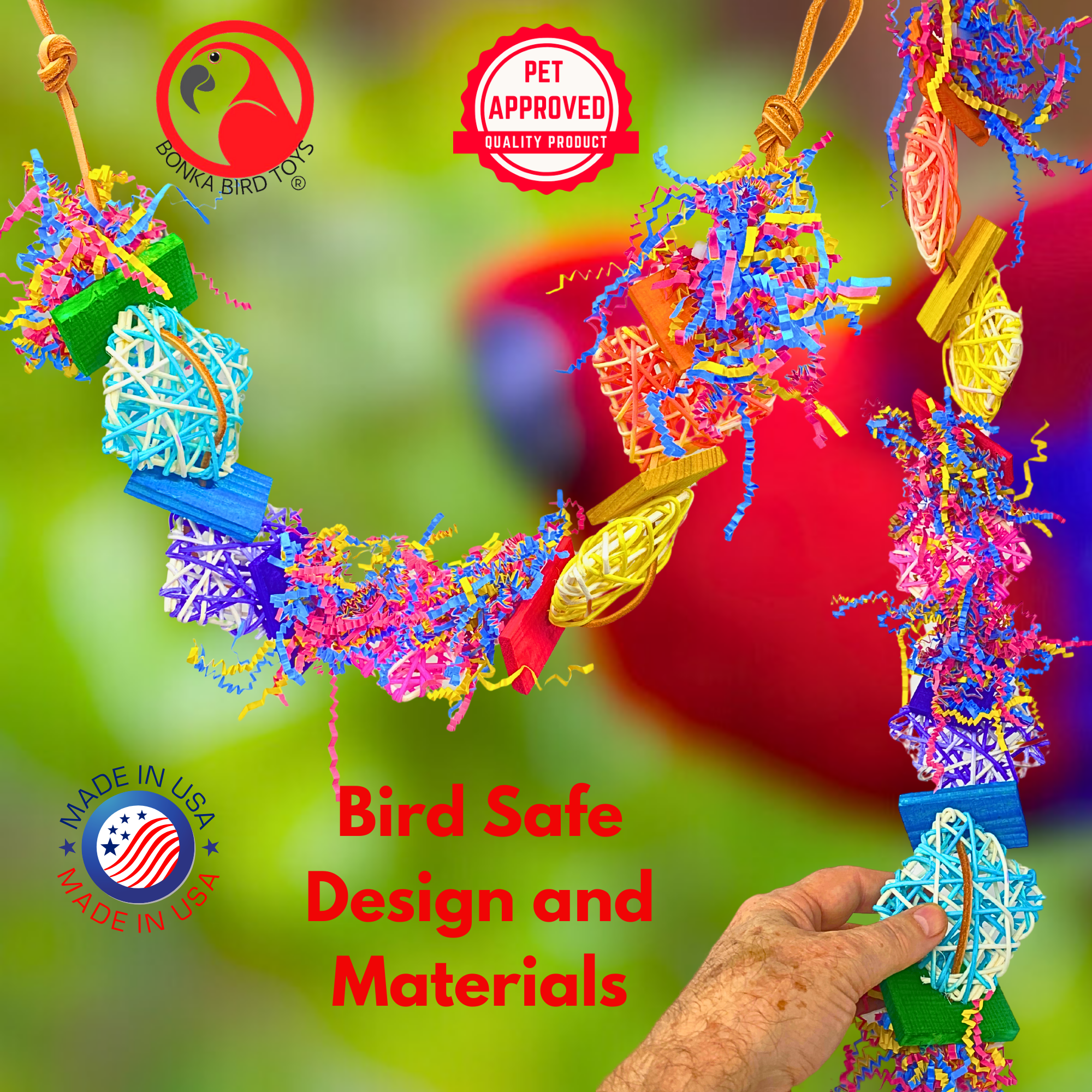 Bonka Bird Toys 3933 Crinkle Carnival Color Chew Shred Forage Parrot Cage Toy