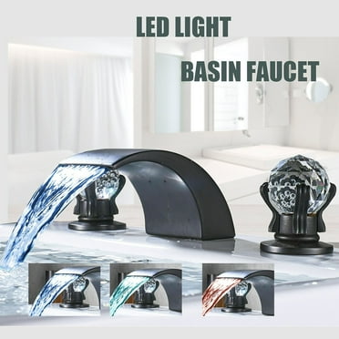 Black Widespread Bathroom Basin Sink Faucet LED Spout 2-Handle 3 hole Mixer Tap
