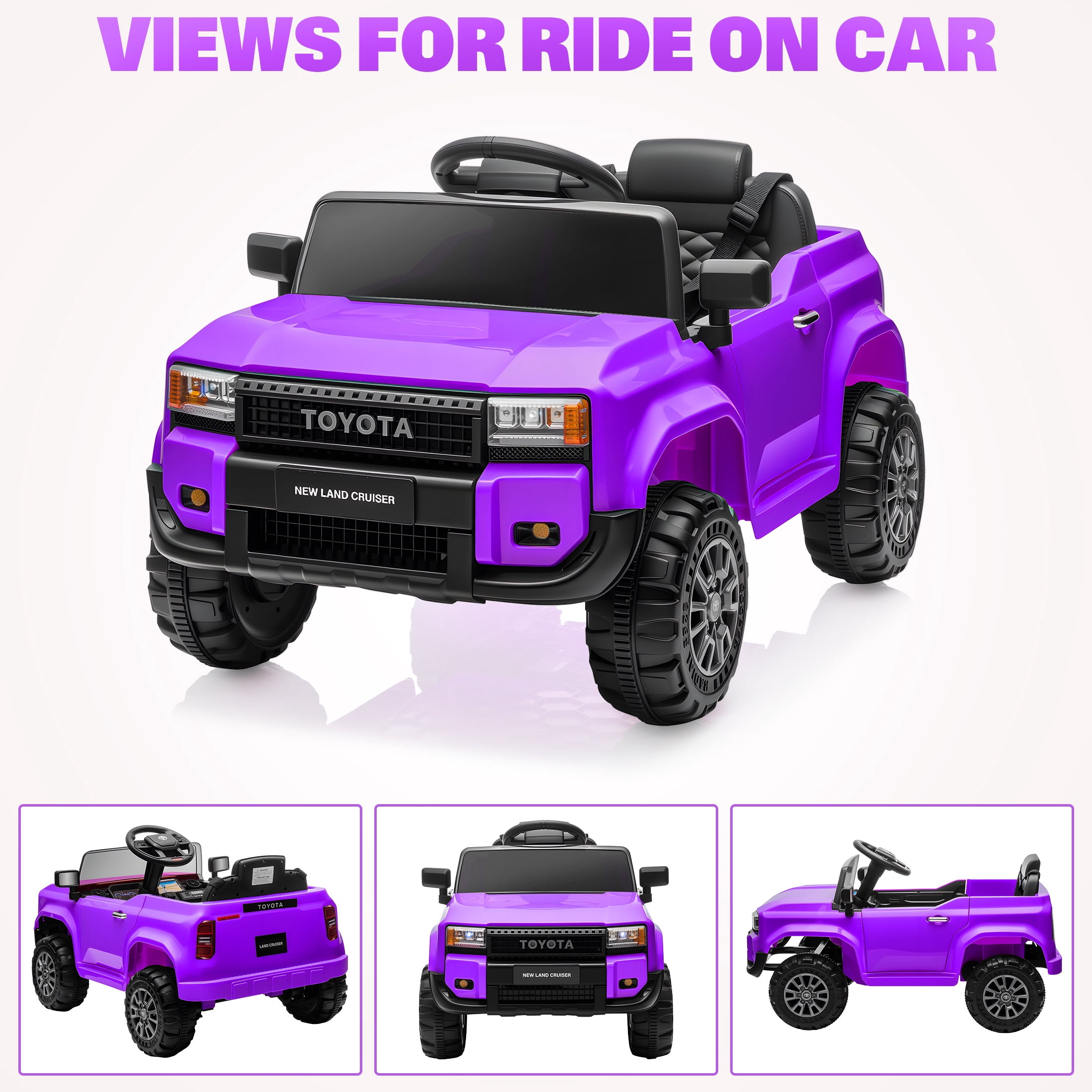 12V Ride on Cars with Remote Control, Licensed Toyota LC250 2024 Ride on Toys Vehicle with Bluetooth, Music, AUX/USB Port, Powered Kids Electric Car for Toddlers Boys Girls Ages 3-5 Gift, Purple