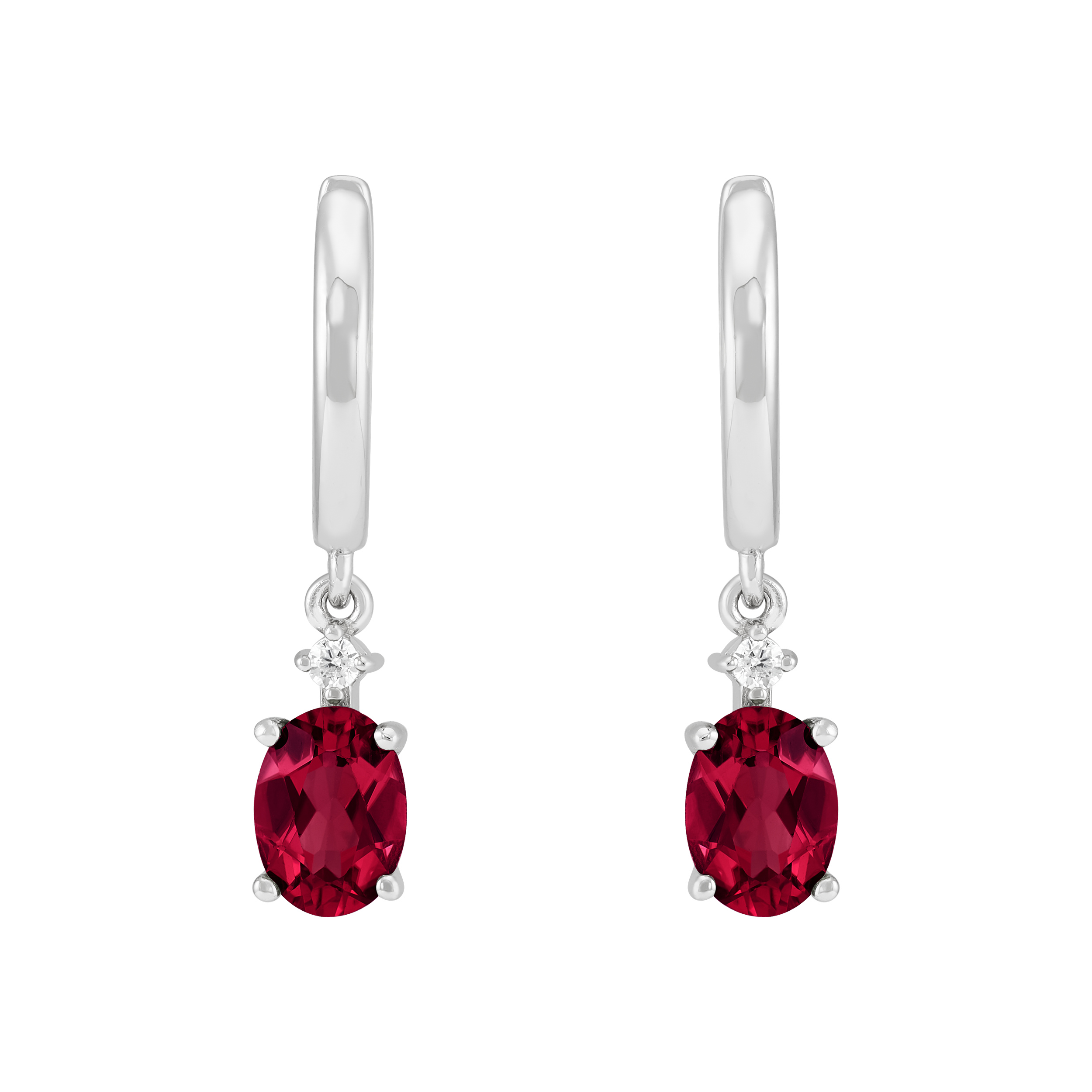 Brilliance Fine Jewelry Oval Garnet and White Cubic Zirconia Hoop Earrings in Sterling Silver