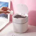 thumbnail image 2 of Mini bote de basura de plástico moderno con tapa - Papelera para tocador de baño, escritorio, mesa o mesa de café - 2 litros (prensa cuadrada - blanco), 2 of 5