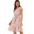 thumbnail image 1 of Vestido midi Allegra K con Cinturón cuello cuadrado Rosa Blanco L, 1 of 6