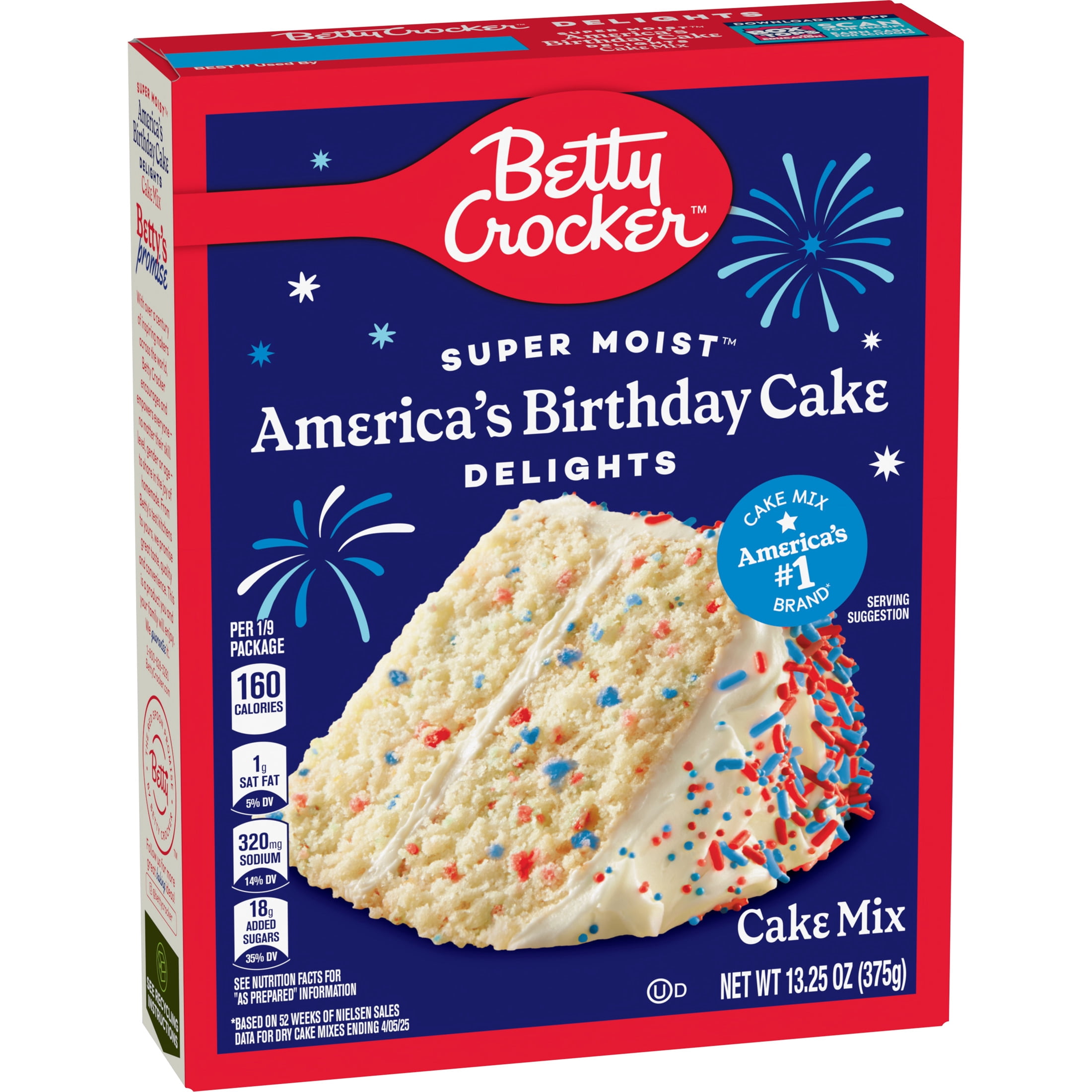 (6 pack) Betty Crocker Super Moist Delights Cake Mix, America's Birthday Cake, 13.25 oz