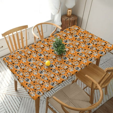 

Home Deluxe Tablecloth Yellow Dead Sugar Skull Waterproof Elastic Rim Edged Table Cover- For Christmas Parties And Picnics 5ft