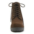 thumbnail image 3 of Second-S Tobacco Brown Soda Women Ankle Combat Boots High Heels Lace Up Side Zipper Booties 11, 3 of 4
