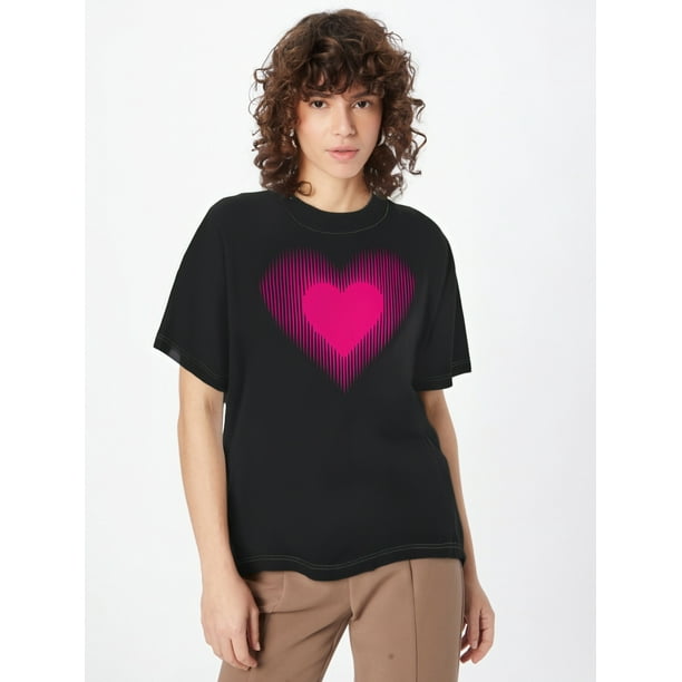 Camiseta informal de cuello redondo para mujer con corazón degradado, tejido de punto, elasticidad media, ideal para cualquier temporada, ideal para San Valentín | Moda vibrante | Tejido elástico, cam