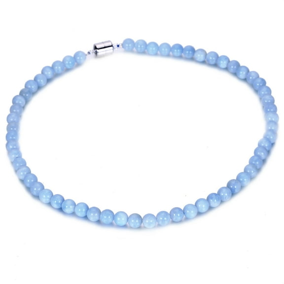 V3 Jewelry® 925 Sterling Silver with Blue Aquamarine Single Strand Bead Necklace for Women