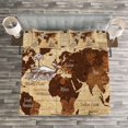 thumbnail image 3 of Ambesonne Map Quilted Bedspread Set 3 Pcs, Retro Sketch World Map, Queen Size, Brown and Sand Brown, 3 of 3