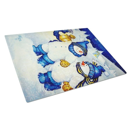 

Carolines Treasures PJC1009LCB Follow Me Snowman Glass Cutting Board Large 12H x 16W multicolor