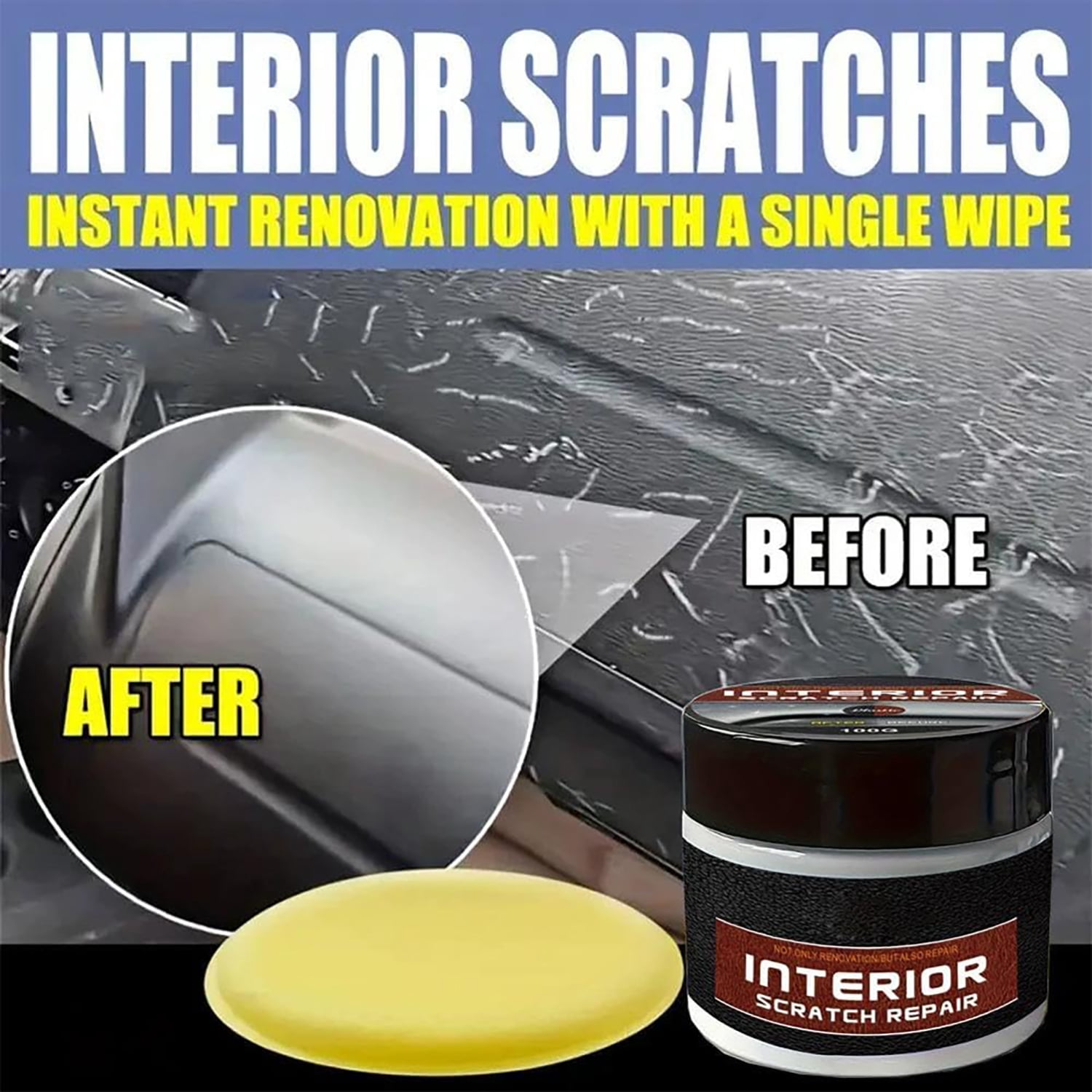 Dashboard Restorer for Car Interior, Uv Protection Scratch Repair Kit, 100g, Portable Scratch Repair Wax for Vehicle Parts, Interior Dashboard Restorer and Protector 2PCS