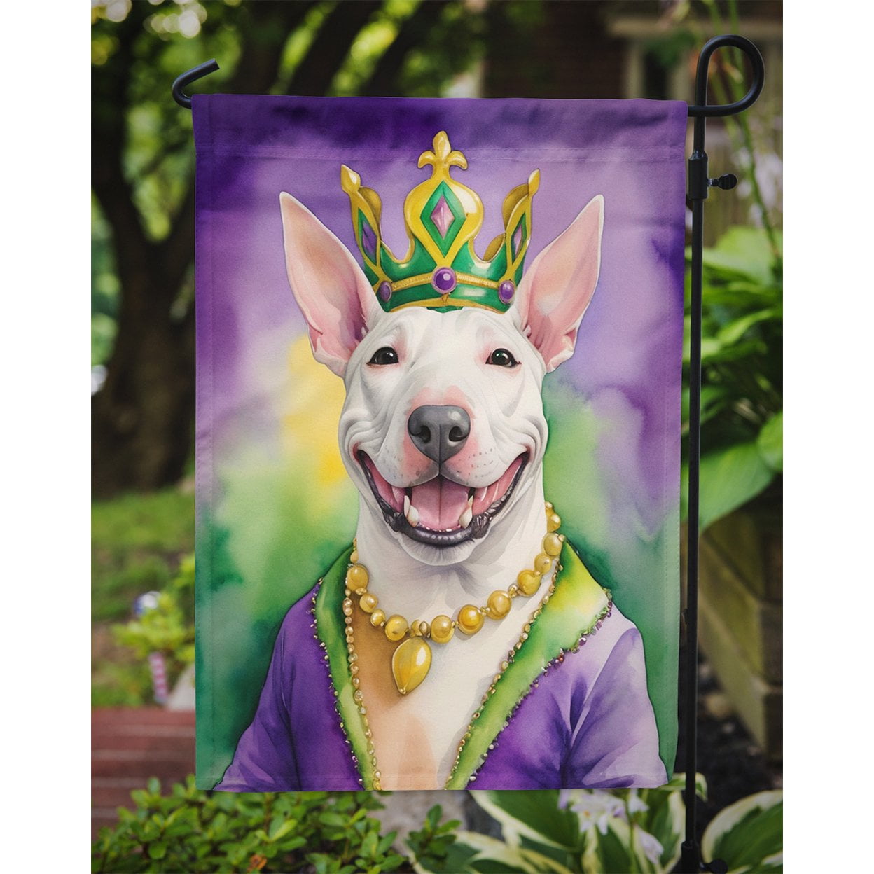 Bull Terrier King of Mardi Gras Garden Flag 11.25 in x 15.5 in