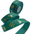 thumbnail image 1 of Christmas Ribbon Satin Ribbons Printed with Golden Christmas Tree Snowman Snowfl, 1 of 4