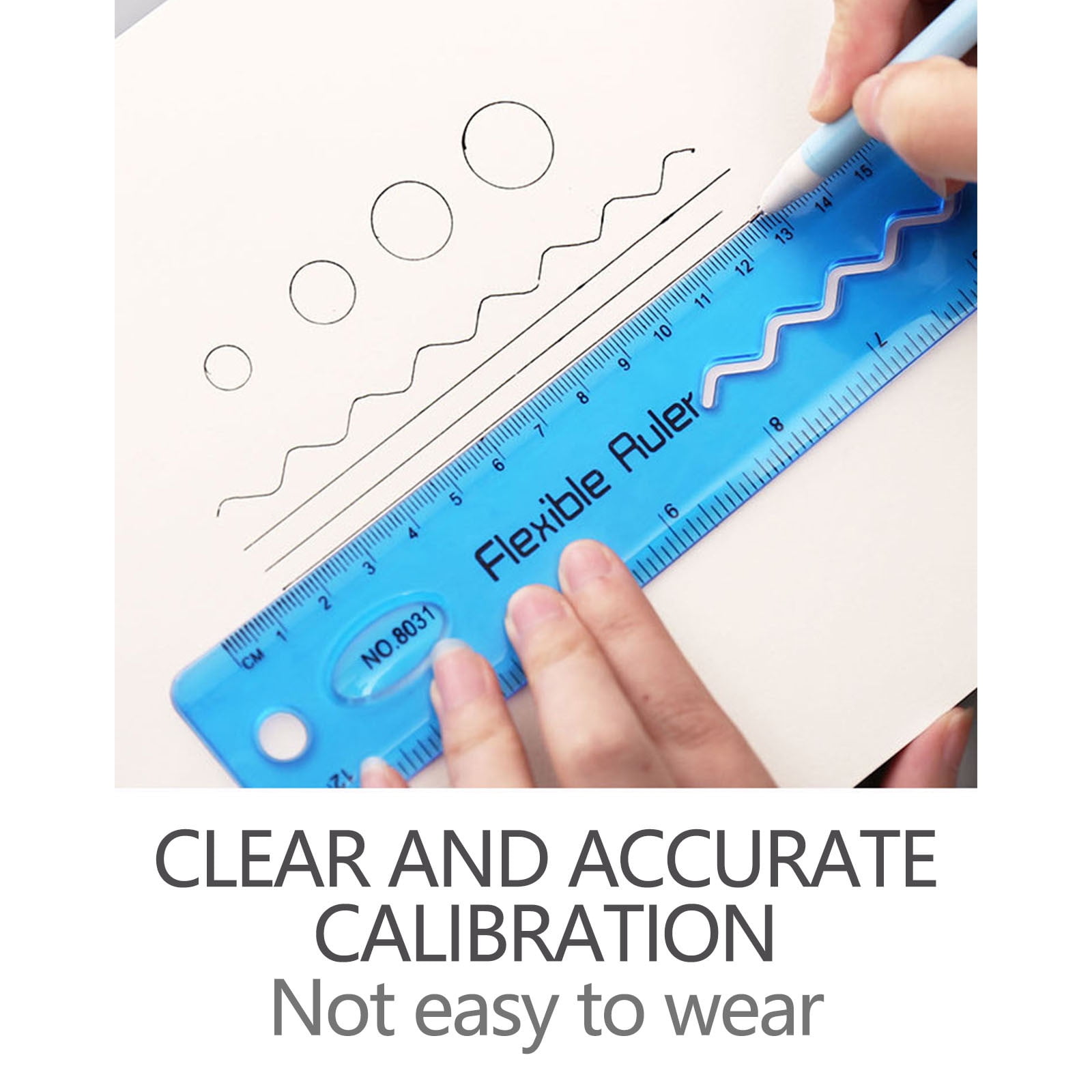 Yhmxh Flexible Ruler, 12 Inch Rubber Plastic Ruler, Transparent Bendable Rulers, Shatterproof Straight Edge Ruler Soft Ruler for Office,Dual Side Rulers Office Ruler Straight Soft Ruler, Blue