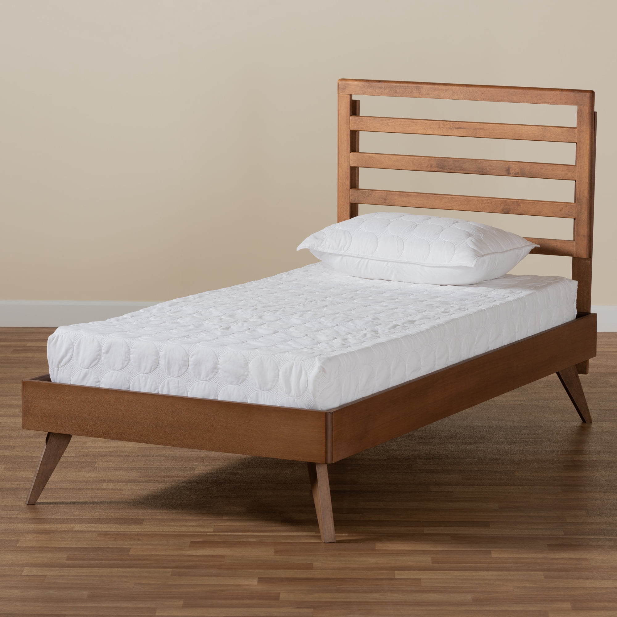 Baxton Studio Shiro Mid-Century Engineered Wood Platform Bed, Twin, Ash Walnut