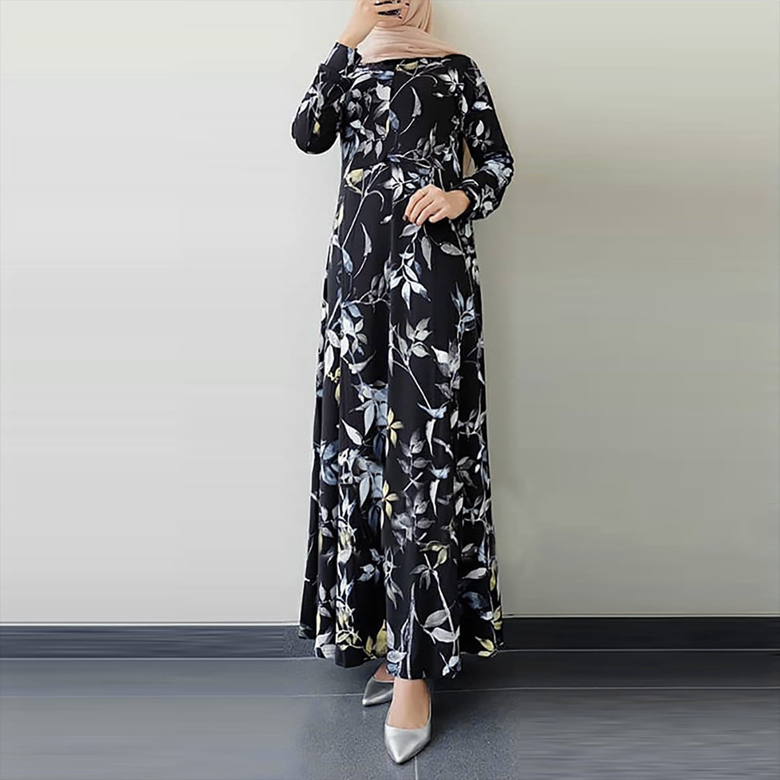 Robe Longue Femmes - Colorée à Manches Longues Col Rond Yd1113_khaki - Prêt-à-Porter