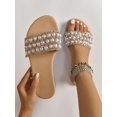 thumbnail image 4 of Women Rhinestone & Faux Pearl Decor Slide Sandals, Fashion Summer Flat Sandals, 4 of 4