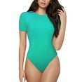 thumbnail image 2 of Uemuo Turquoise Light Blue Pattern Women's One Piece Short Sleeve Swimsuit Rash Guard Surfing Modest Quick-drying Swimsuit Beach Essentials-, 2 of 9