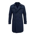 thumbnail image 2 of uublik Mens Trench Coat Navy Long Sleeve Classic Overcoat Open Front Cardigan Jacket, 2 of 6