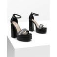 thumbnail image 3 of Womens Rhinestone Strap London Platform Chunky Heel Pumps With Ankle Strap, 3 of 8