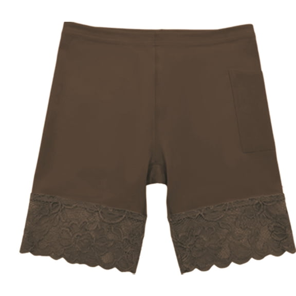 Gaukiv Womens Safety Shorts High Waist Seamless Scalloped Lace Hems Anti Chafe Slip Shorts Breathable Cotton Blend Stay Put Under Dress Layers Coffee XL