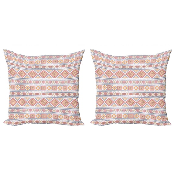 Ambesonne Aztec Throw Pillow Cover 2 Pack, Medieval Folklore Influences, 18", Apricot Dark Pink