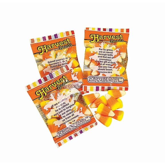 17 Ct. Religious Harvest Seeds Scripture Candy Corn – 8.5 oz, Faith-Based Halloween Treats