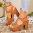 thumbnail image 5 of KIJBLAE Women's Chunky Heel Gladiator Sandals, Open-Toe Cutout with Buckle, Plus Size Gothic Comfort Footwear Brown 41, 5 of 9