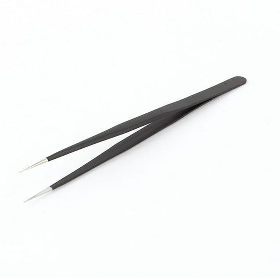 Uxcell 5.51" Long Black Metal Polished Needle Tip Straight Anti-static Tweezers Piler Manual Hand Tool