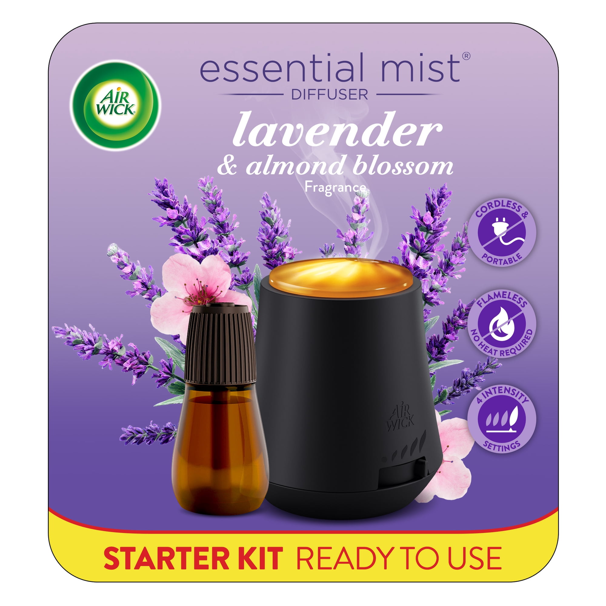 Air Wick Essential Mist Scented Oil Cordless Diffuser Starter Kit, Lavender & Almond Blossom