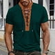 thumbnail image 1 of pstuiky camisetas para hombre, Camiseta de manga corta con cuello alto, cordón en el pecho y colores lisos para hombre camisas casuales para hombre xl, 1 of 8
