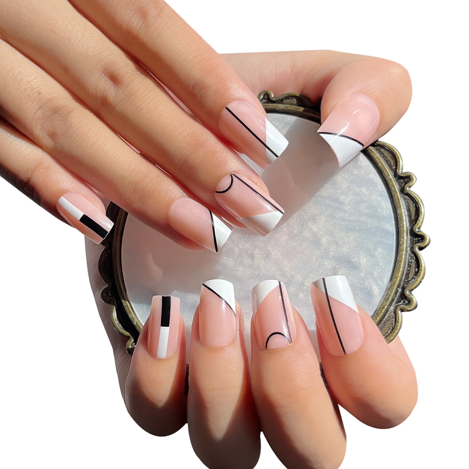 Nails Medium Length Tips Acrylic Polished Nails on Nails Long Coffin with Full Clear Nail Tips Coffin False Nails Coffin Medium Petite Nails Glitter Acrylic Nail Tips C