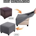 thumbnail image 4 of Ottoman Cover Slipcovers Square Fit Length 13"-44" Footrest, Stool Covers, Ottoman Protector Cover, Footstool Covers with Stretch Thick Checked with Elastic Bottom, Removable Washable(Gray,L(57-66cm)), 4 of 7