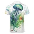 thumbnail image 5 of Marine Life Jellyfish Green Men Zipper T-shirt Summer Casual Short Sleeve T-shirt Top, 5 of 7