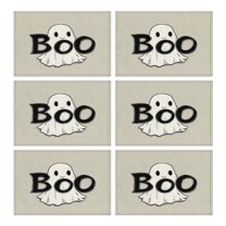 Table Mats Set of 6 Cute Ghost Boo Halloween Spooky Table Mat Washable Anti-Skid Outdoor Indoor Table Mats for Wedding Restaurant & Camping 12x18in Seasonal Fall Holiday Table Mats