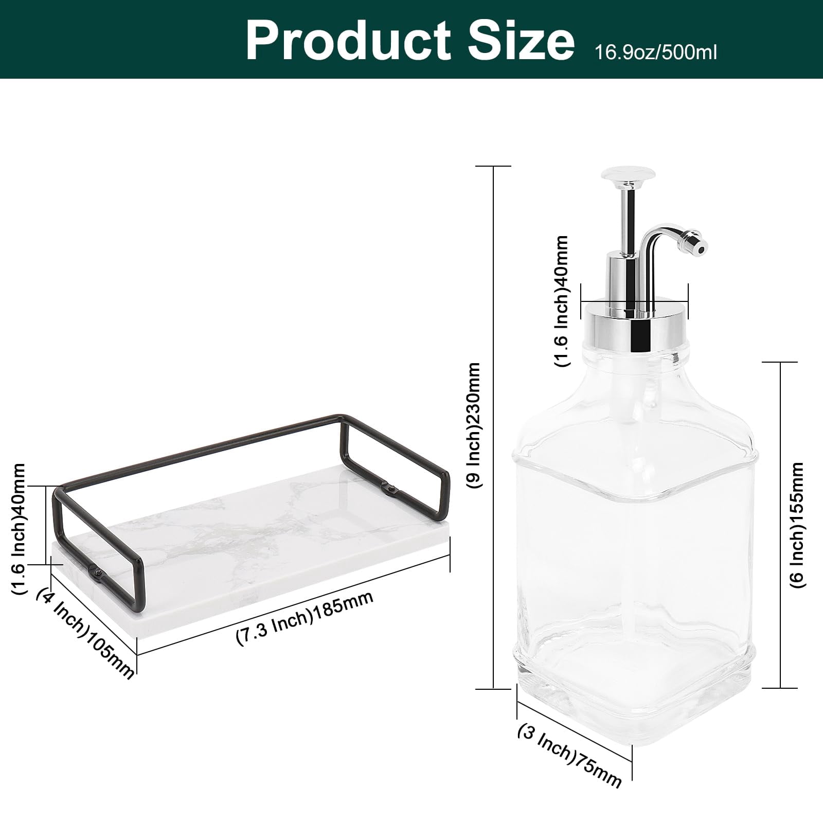 Coffee Syrup Dispenser For Bar  Clear Glass Bottles With Pump Refillable Maple Storage Station Accessories And Organizer 500ml Set Of 2 + Tray (chrome Finish)