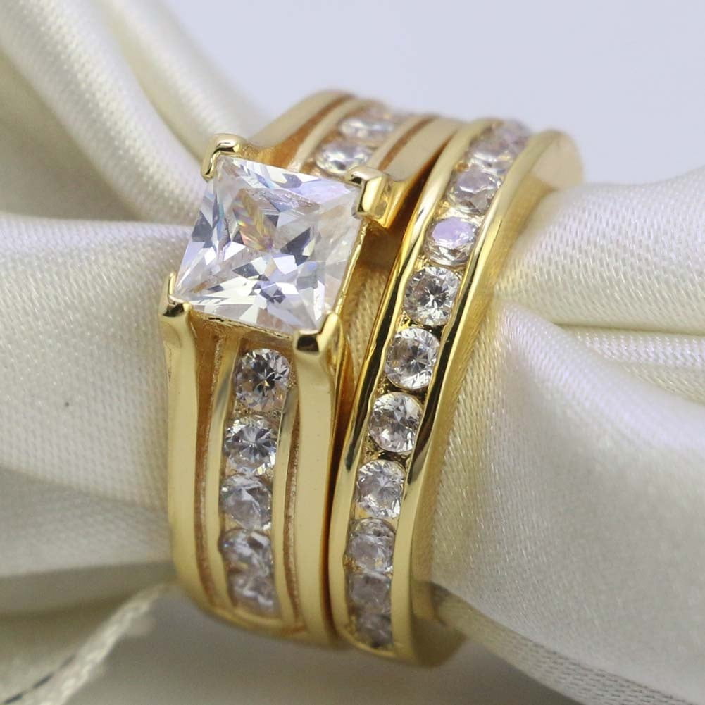 Wedding Engagement MATCHING His And Hers Titanium Gold Tone Ring Set -UK  SELLER | eBay