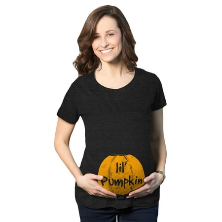 

Maternity Lil Pumpkin Pregnancy Fall Baby Halloween Cute T-Shirt (Heather Black) - S