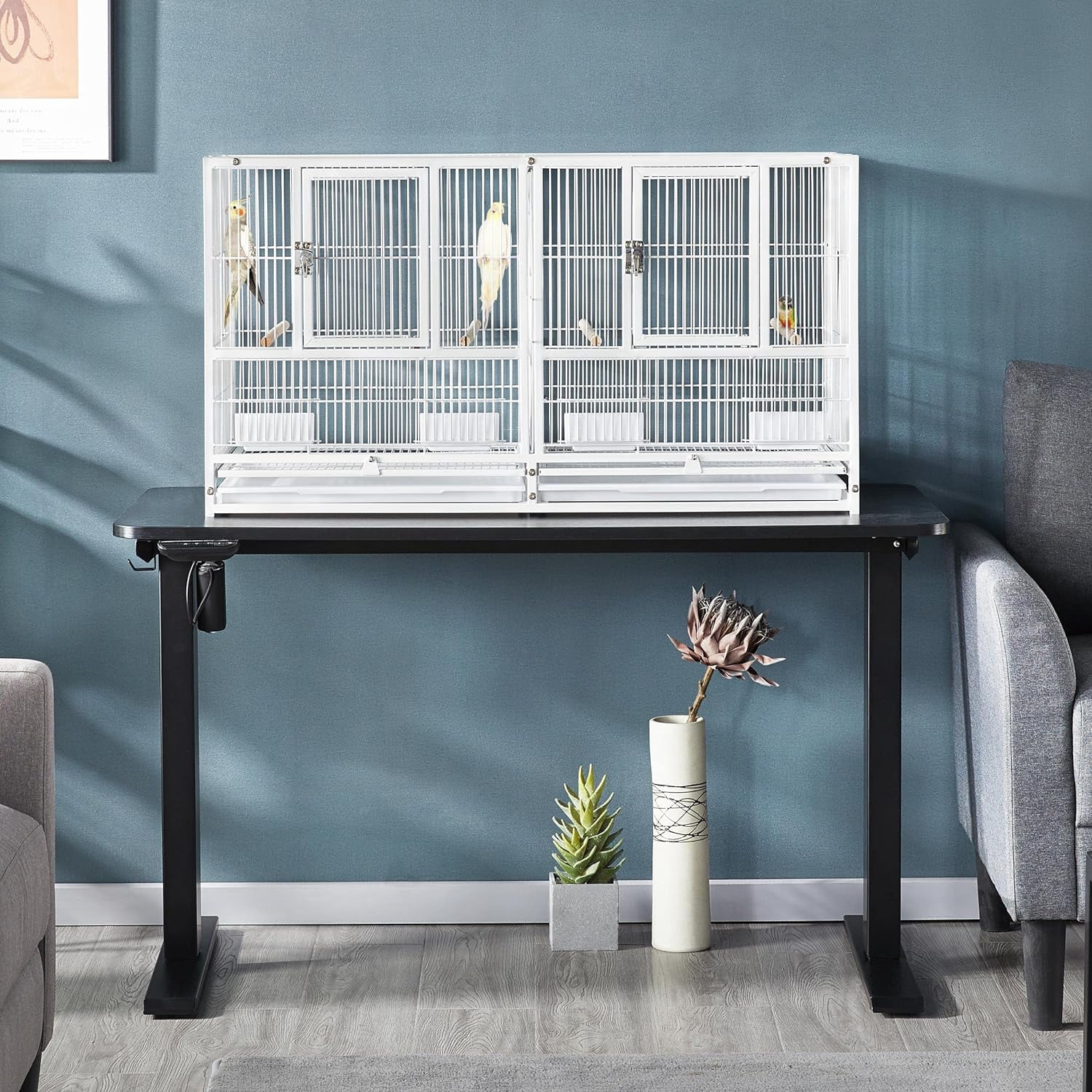 Single Strudy Wrought Iron Stackable Center Divider Breeder Birds Parrots Rolling Breeding Cage With Side Nesting Box Doors